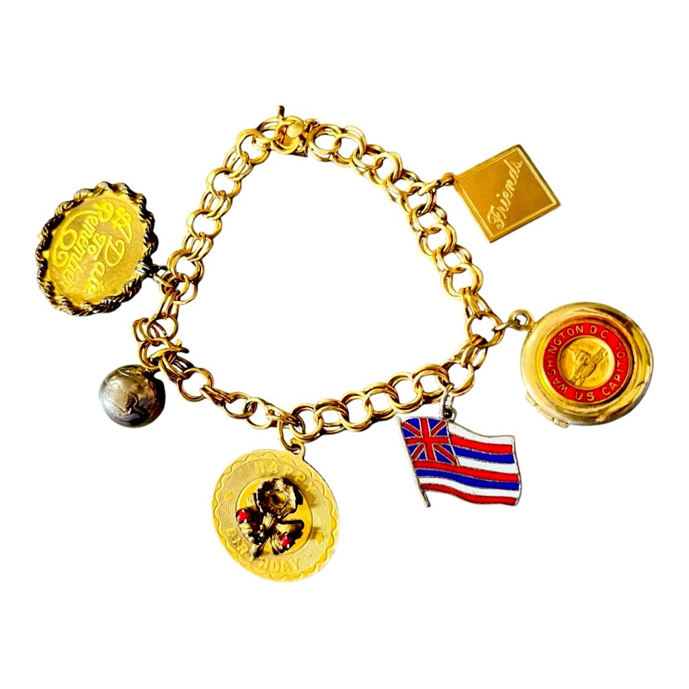 Vintage 12K gold filled double link charm bracelet 
1/20 12k gold filled.
